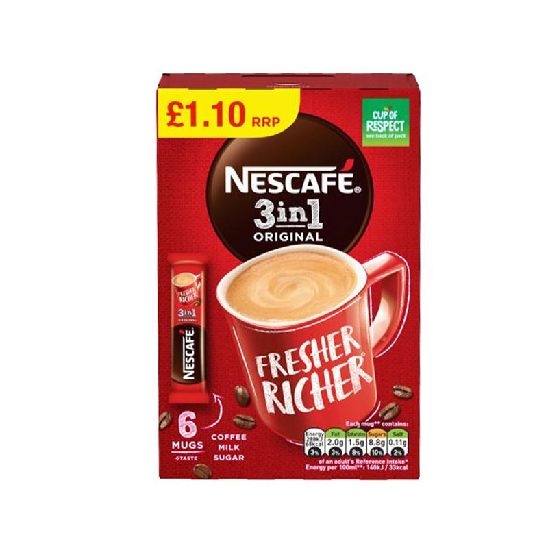 NESCAFE 3IN 1 ORIGINAL COFFEE MILK SUGAR 102GM