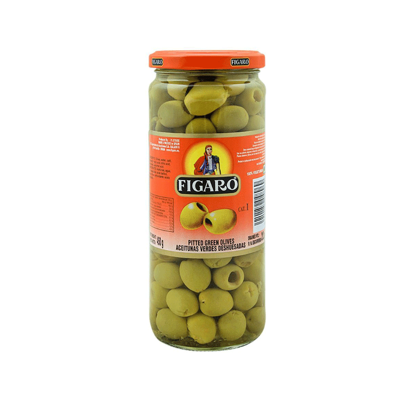 FIGARO PITTED GREEN OLIVES 450GM