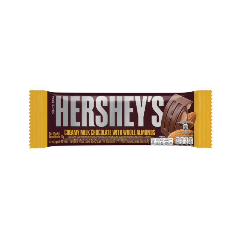 HERSHEYS CREAMY MILK CHOCOLATE WITH WHOLE ALMONDS 40GM