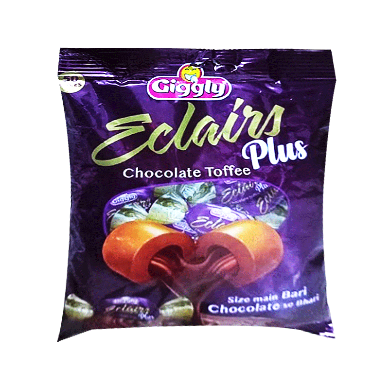 GIGGLY ECLAIRS PLUS CHOCOLATE TOFFEE 50'S POUCH