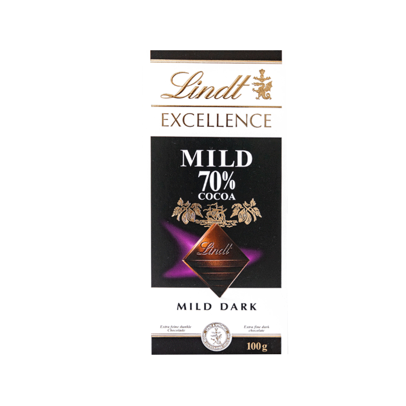 LINDT MILD DARK CHOCOLATE COCOA 70% 100GM