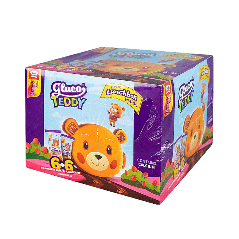 PEEK FREANS GLUCO TEDDY CAKE STRAW+CHOCO 12PCS WITH LUNCH BOX