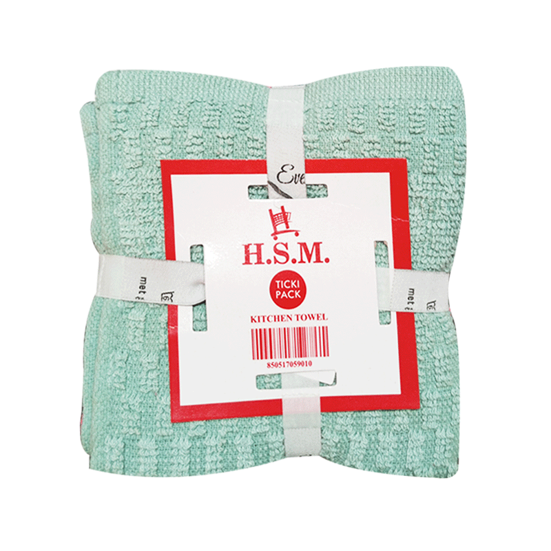 HSM TICKY KITCHEN TOWEL 12X12 5'S PACK