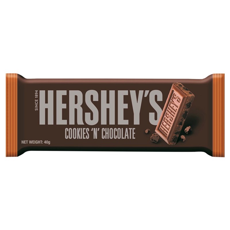 HERSHEYS CHOCOLATE BAR 40GM COOKIES N CHOCOLATE