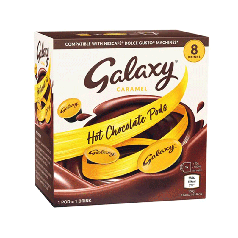 GALAXY CARAMEL HOT CHOCOLATE PODS 8'S BOX