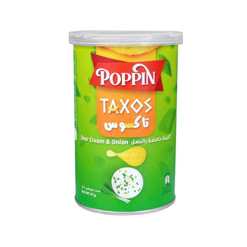 POPPIN TAXOS CHIPS SOUR CREAM & ONION 45GM