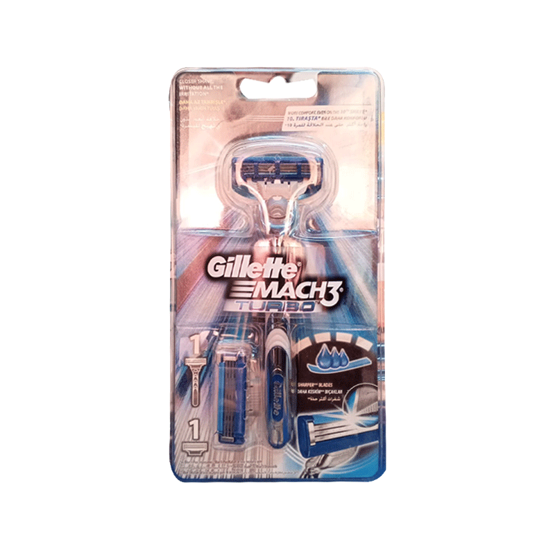 GILLETTE MACH 3 TURBO RAZOR+CARTRIDGES 1+1 PACK