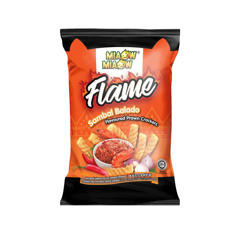 MIAOW MIAOW FLAME SAMBAL BALADO PRAWN CRACKERS 50GM