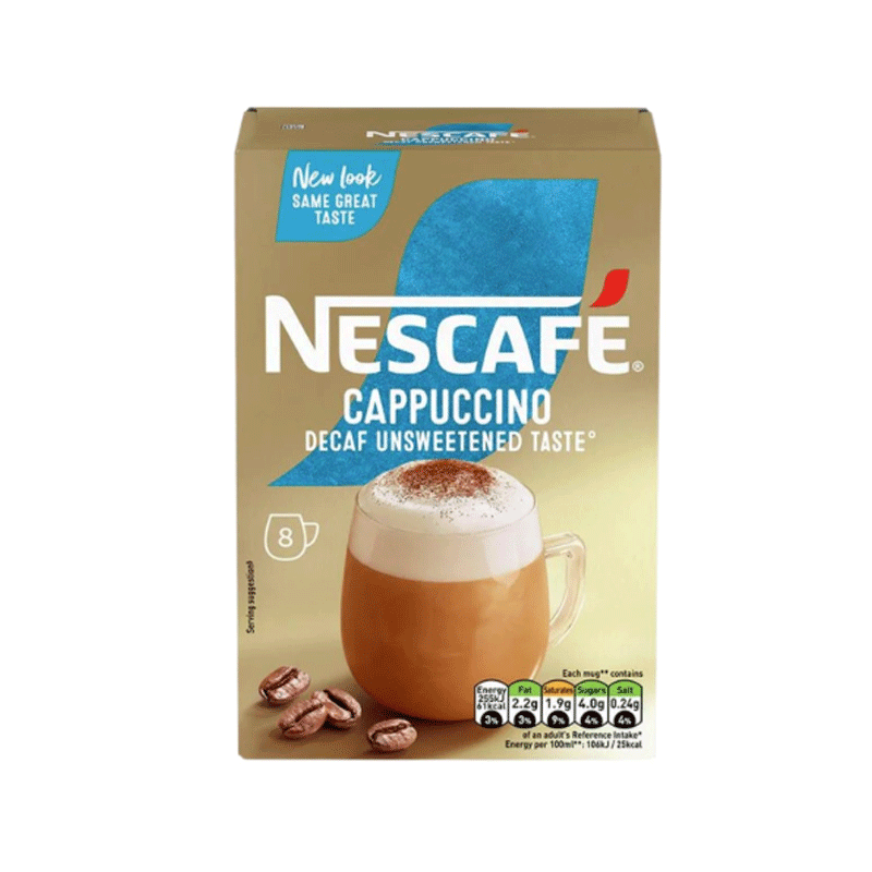 NESCAFE COFFEE CAPPUCCINO DECAF UNSWEETENED TASTE 8'S BOX