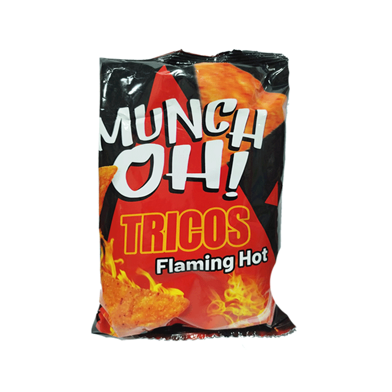MUNCH OH TRICOS FLAMING HOT SNACK 64GM