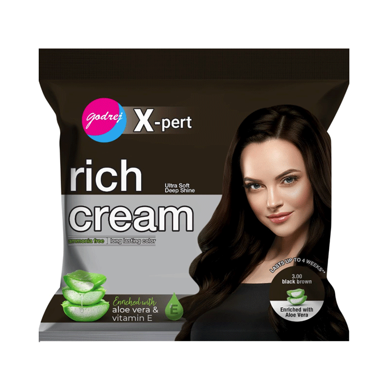 GODREJ HAIR COLOR RICH CREAM 3.00 BLACK BROWN 20GM