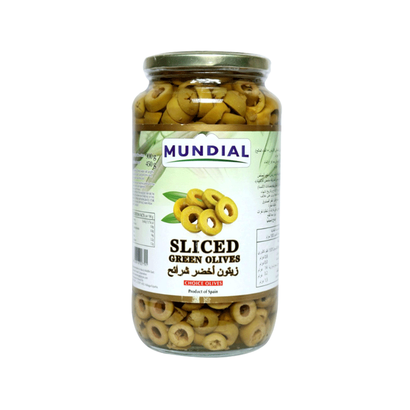 MUNDIAL SLICED GREEN OLIVES 900GM
