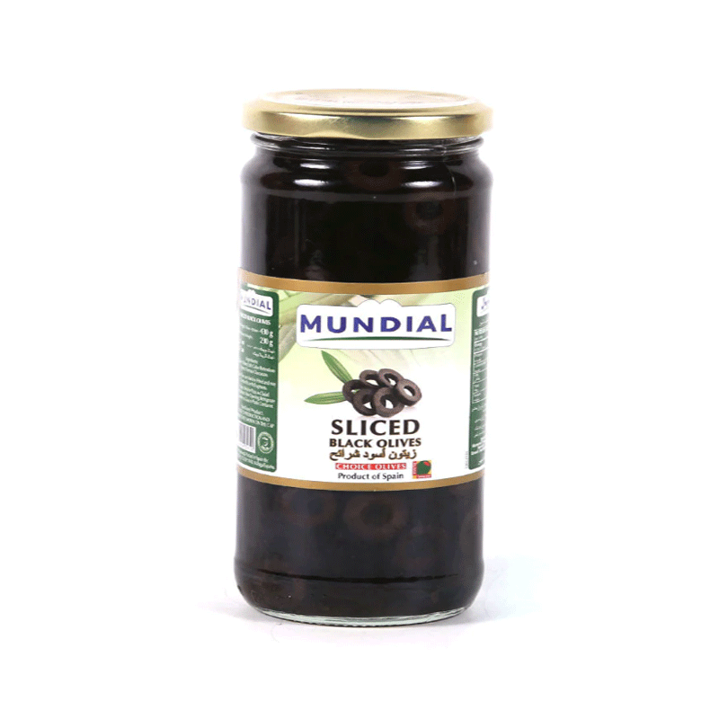 MUNDIAL SLICED BLACK OLIVES 900GM