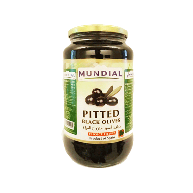 MUNDIAL PITTED BLACK OLIVES 900GM