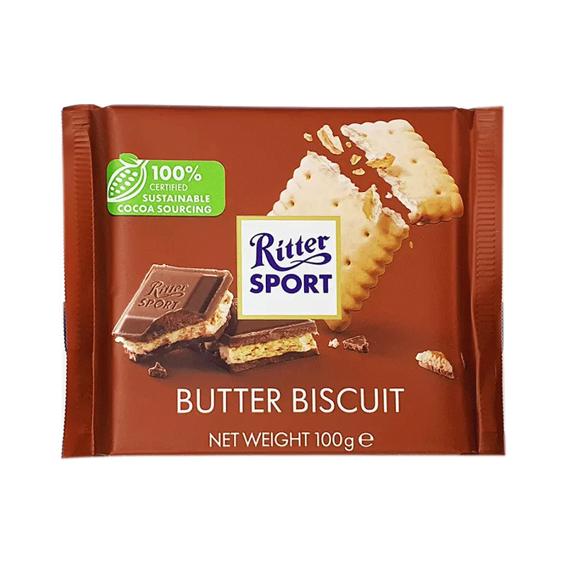 RITTER SPORT CHOCOLATE BUTTER BISCUIT 100GM