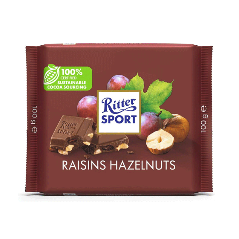 RITTER SPORT CHOCOLATE RAISINS HAZELNUT 100GM