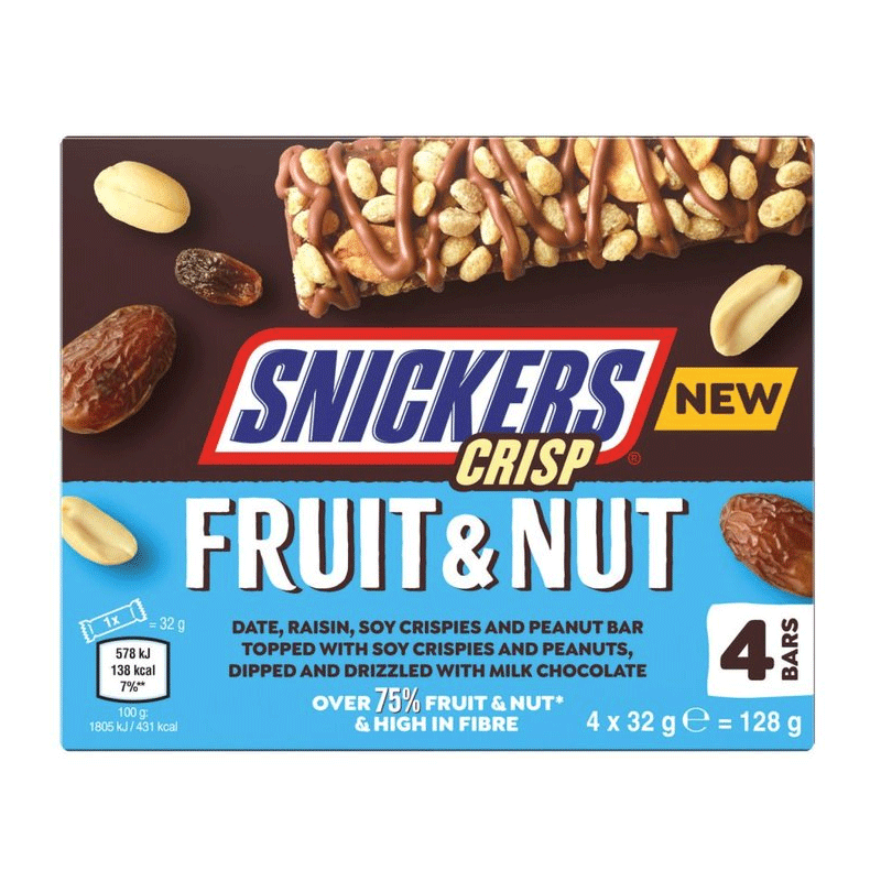 SNICKERS CRISP FRUIT NUT CHOCOLATE 4X32GM