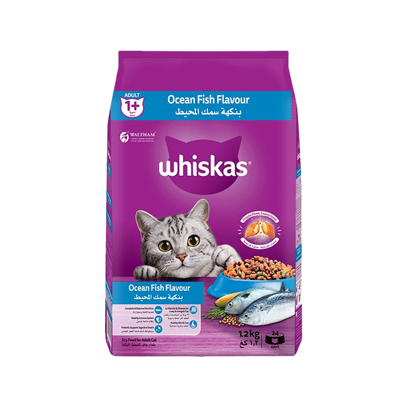 WHISKAS CAT FOOD ADULT 1+ OCEAN FISH 1.2KG