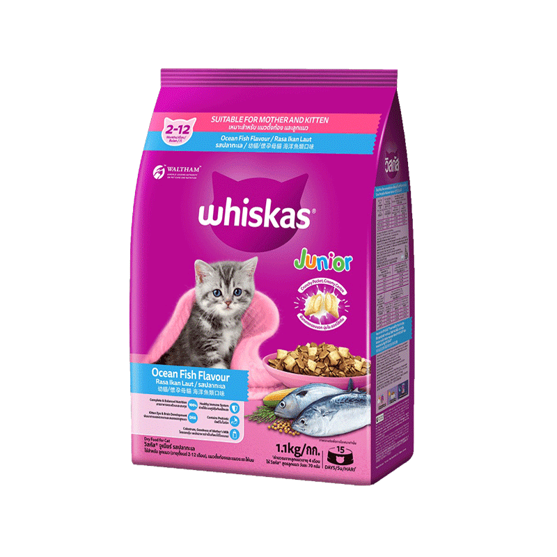 WHISKAS CAT FOOD JUNIOR KITTEN OCEAN FISH 1.1KG
