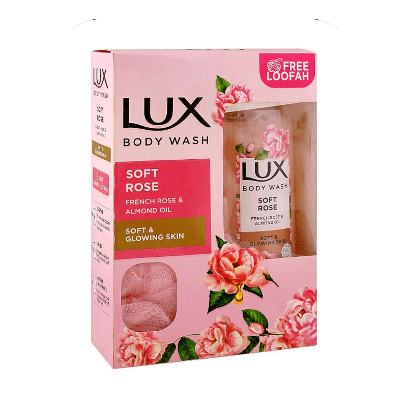 LUX SHOWER GEL SOFT ROSE 520ML WITH LOOFAH