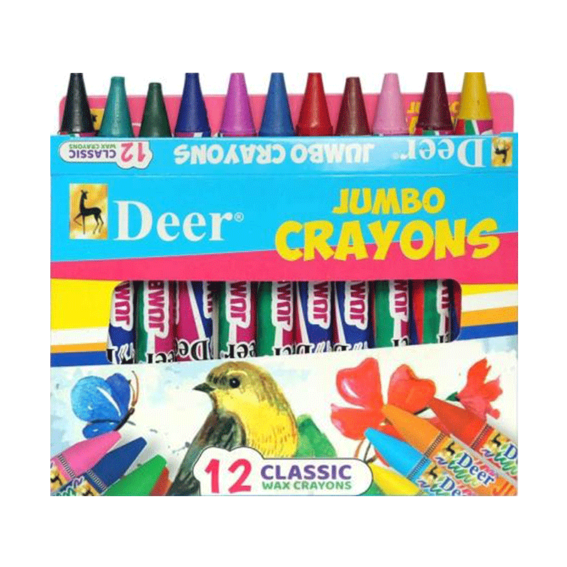 DEER JUMBO COLOR SET 12 COLOR WAX CRAYON