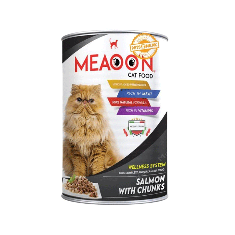 MEAOON CAT FOOD SALMON CHUNKS 405GM TIN
