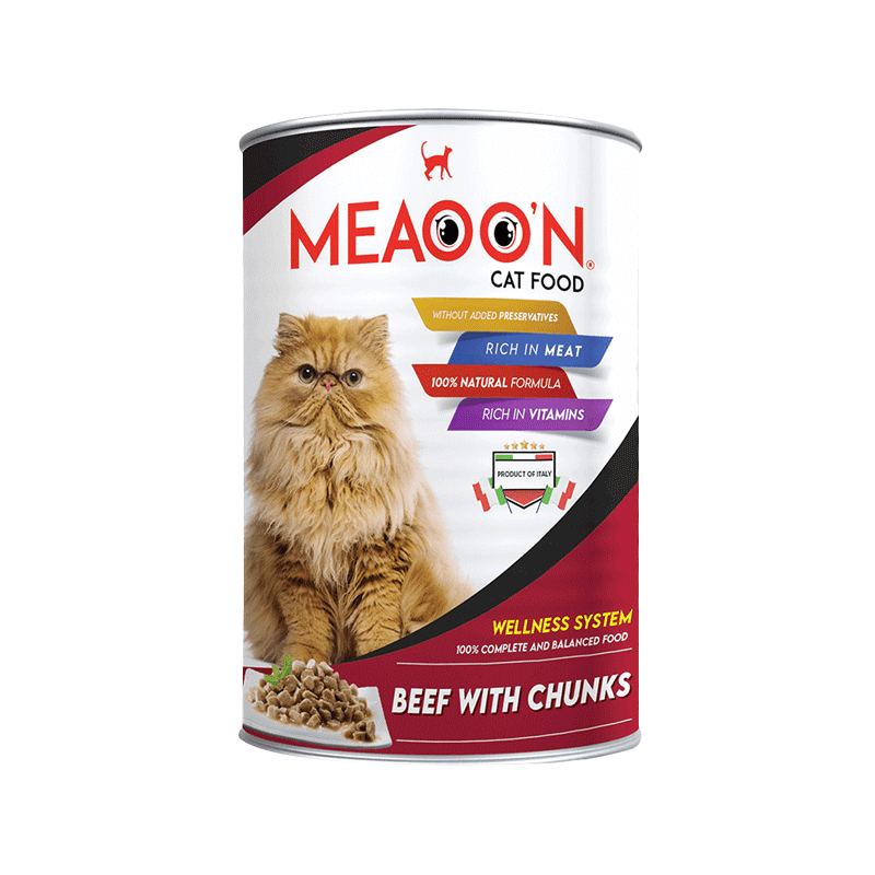 MEAOON CAT FOOD BEEF CHUNKS 405GM TIN