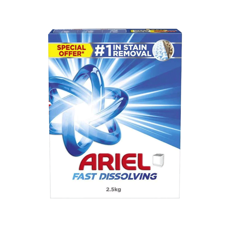ARIEL DETERGENT POWDER CONCENTRATED 2.5KG BOX IMP