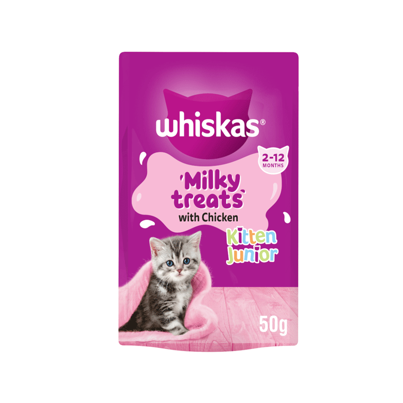 WHISKAS CAT FOOD MILKY TREATS KITTEN JUNIOR 50GM 2-12 MONTH