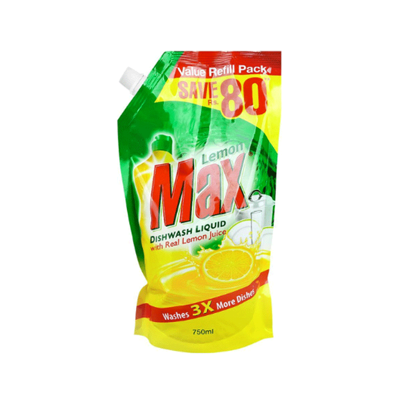 LEMON MAX DISHWASH LIQUID 750ML POUCH