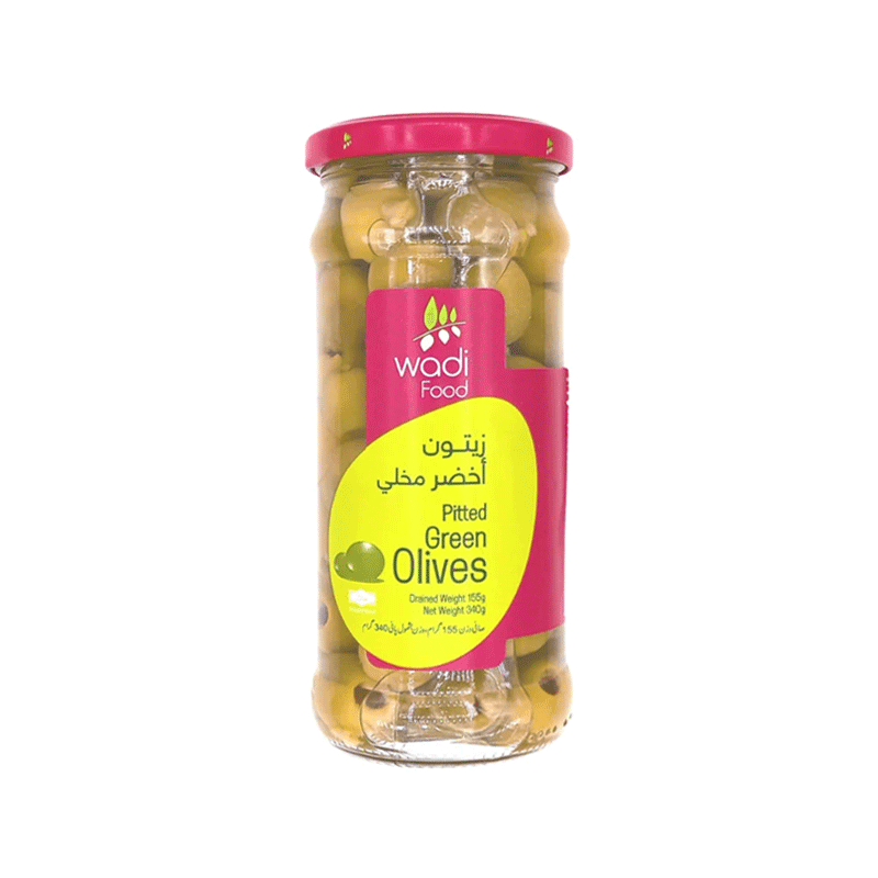 WADI FOOD GREEN PITTED OLIVES 240GM