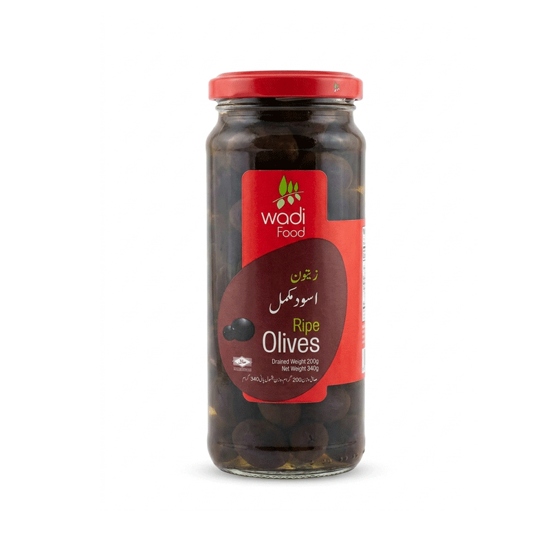 WADI FOOD BLACK RIPE OLIVES WHOLE 340GM