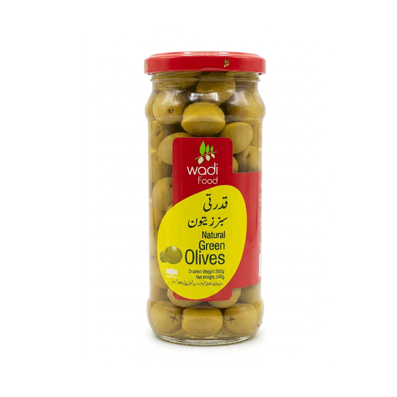 WADI FOOD GREEN OLIVES WHOLE 340GM