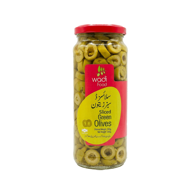 WADI FOOD GREEN SLICED OLIVES 340GM