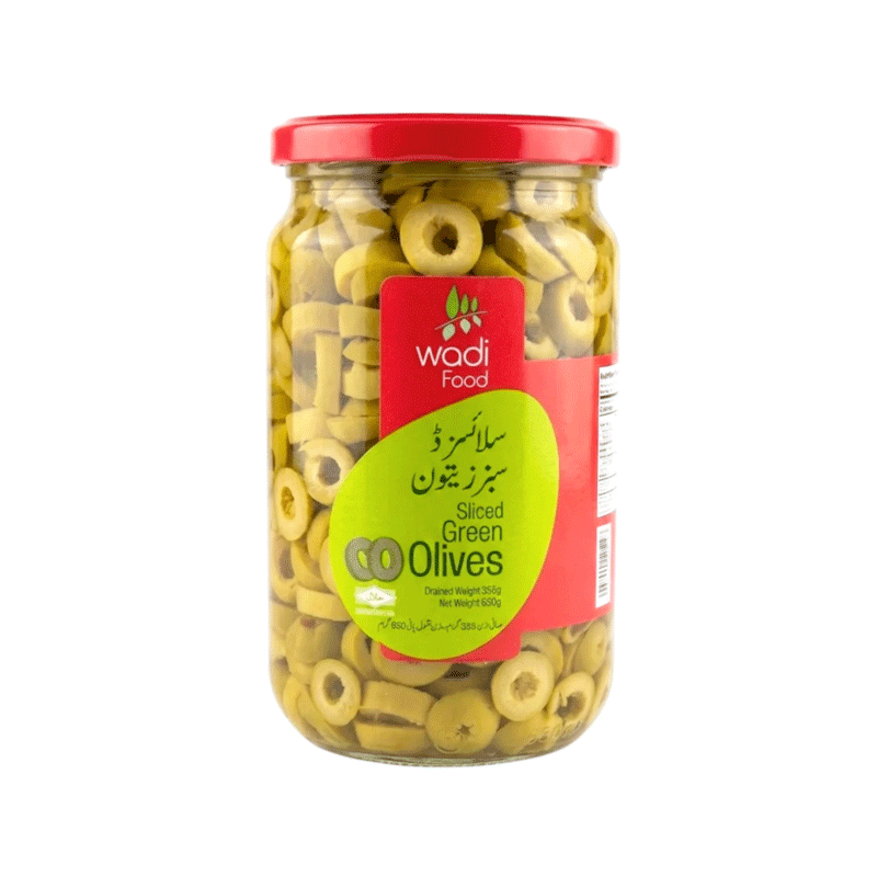 WADI FOOD GREEN SLICED OLIVES 650GM