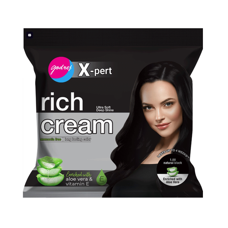 GODREJ HAIR COLOR RICH CREAM 1.00 NATURAL BLACK 20GM