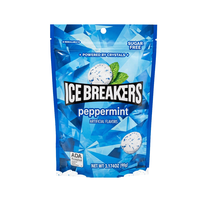ICE BREAKERS PEPPERMINT 90GM POUCH